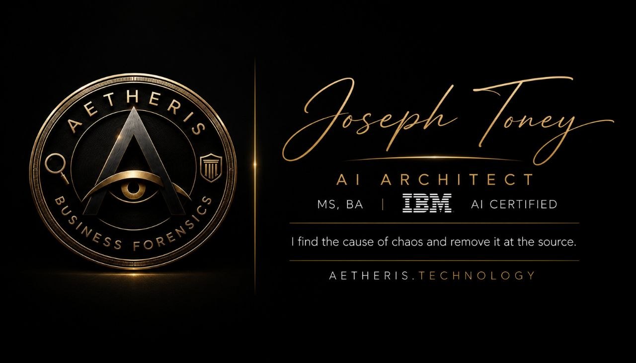 Aetheris Business Forensics seal and signature for Joseph Toney, AI Architect · aetheris.technology